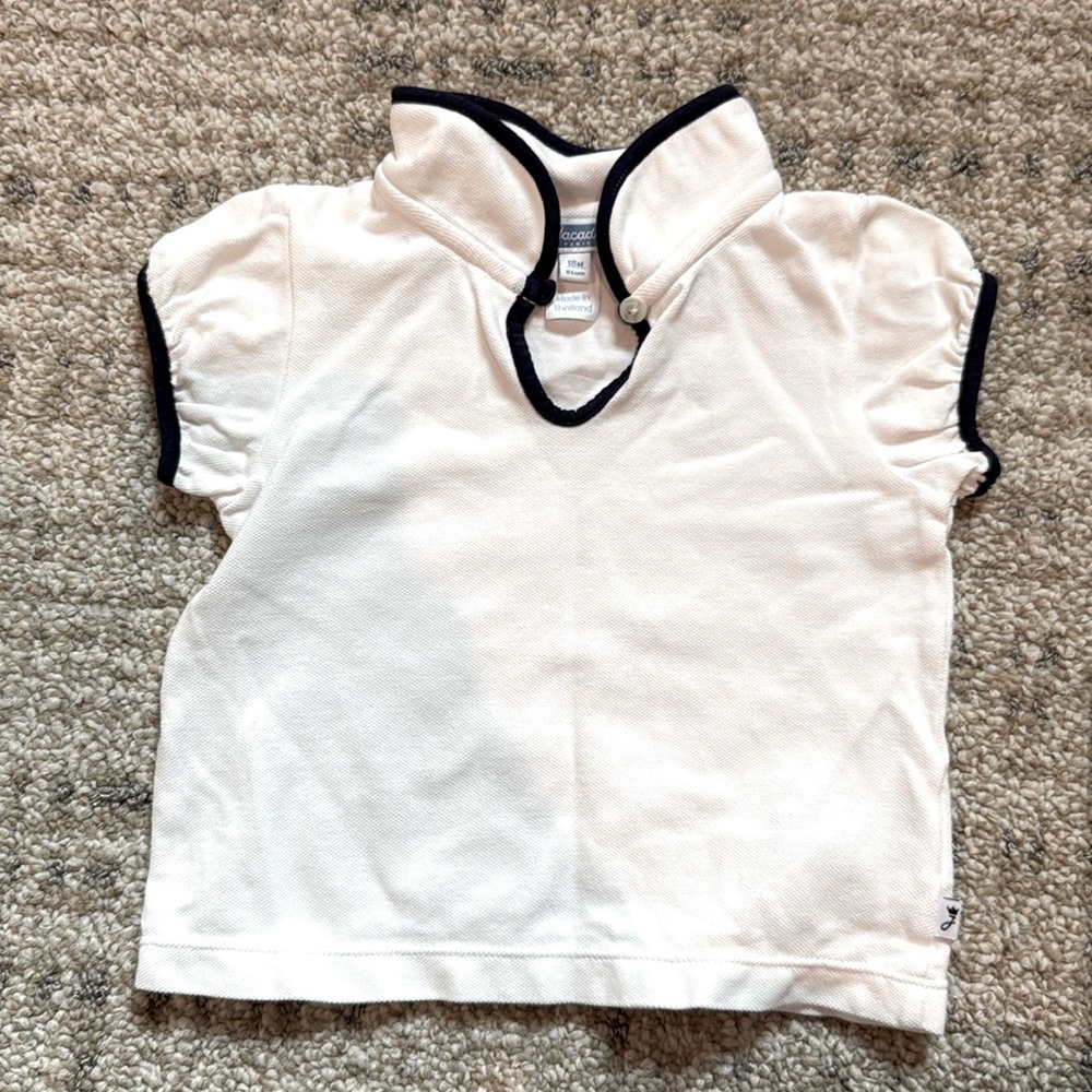 Jacadi 18 months white baby girl shirt with navy trim